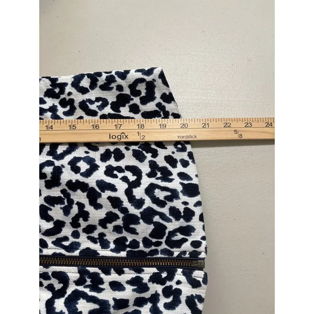J. Crew Women Size XXS Blue and White Leopard Print Full‎ Zip Moto Bomber Jacket